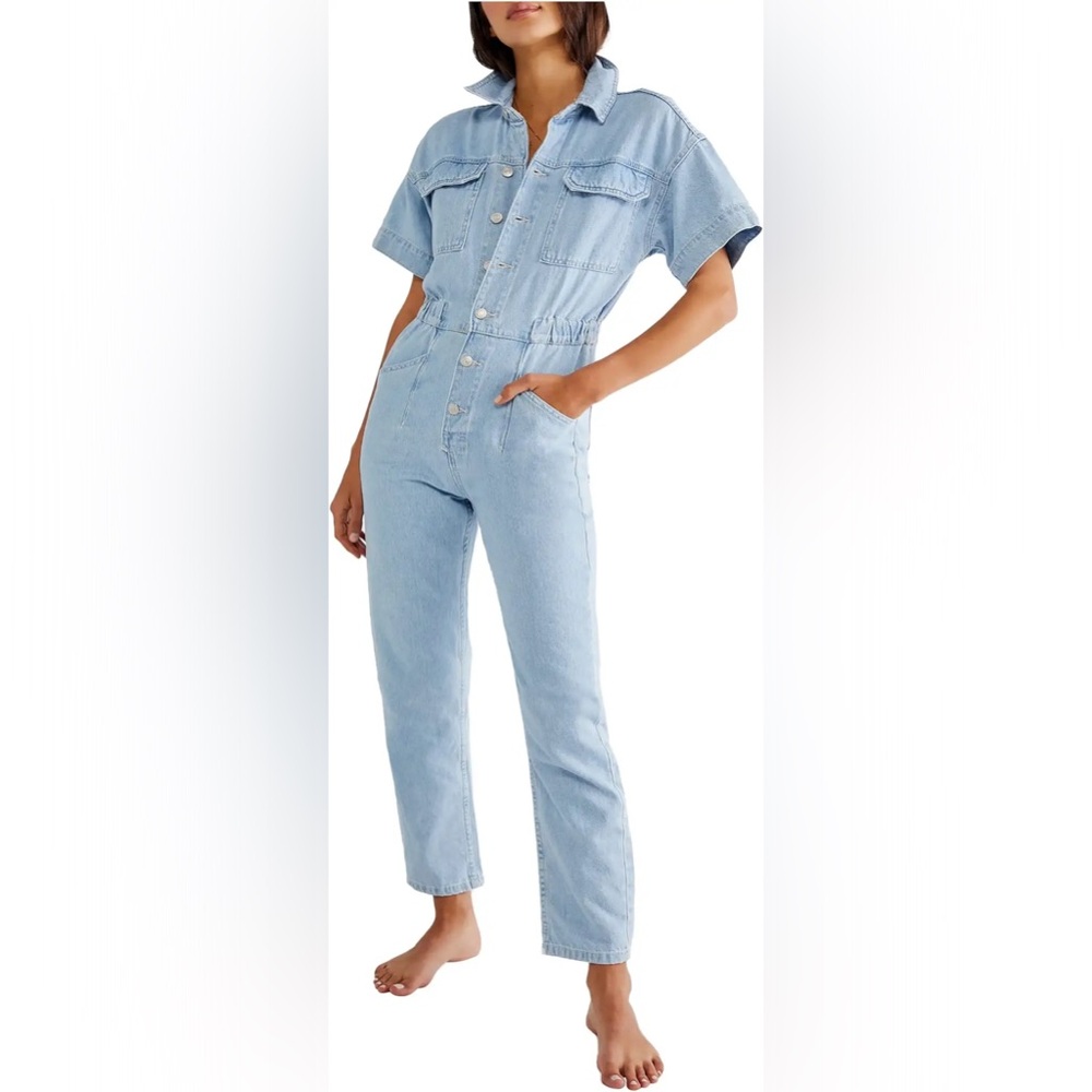 We The Free Light Wash Denim Jumpsuit